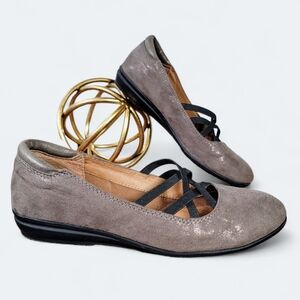 Euro Soft By Sofft Bronze Flats Criss Cross Elastic Straps Size 7.5 Leather